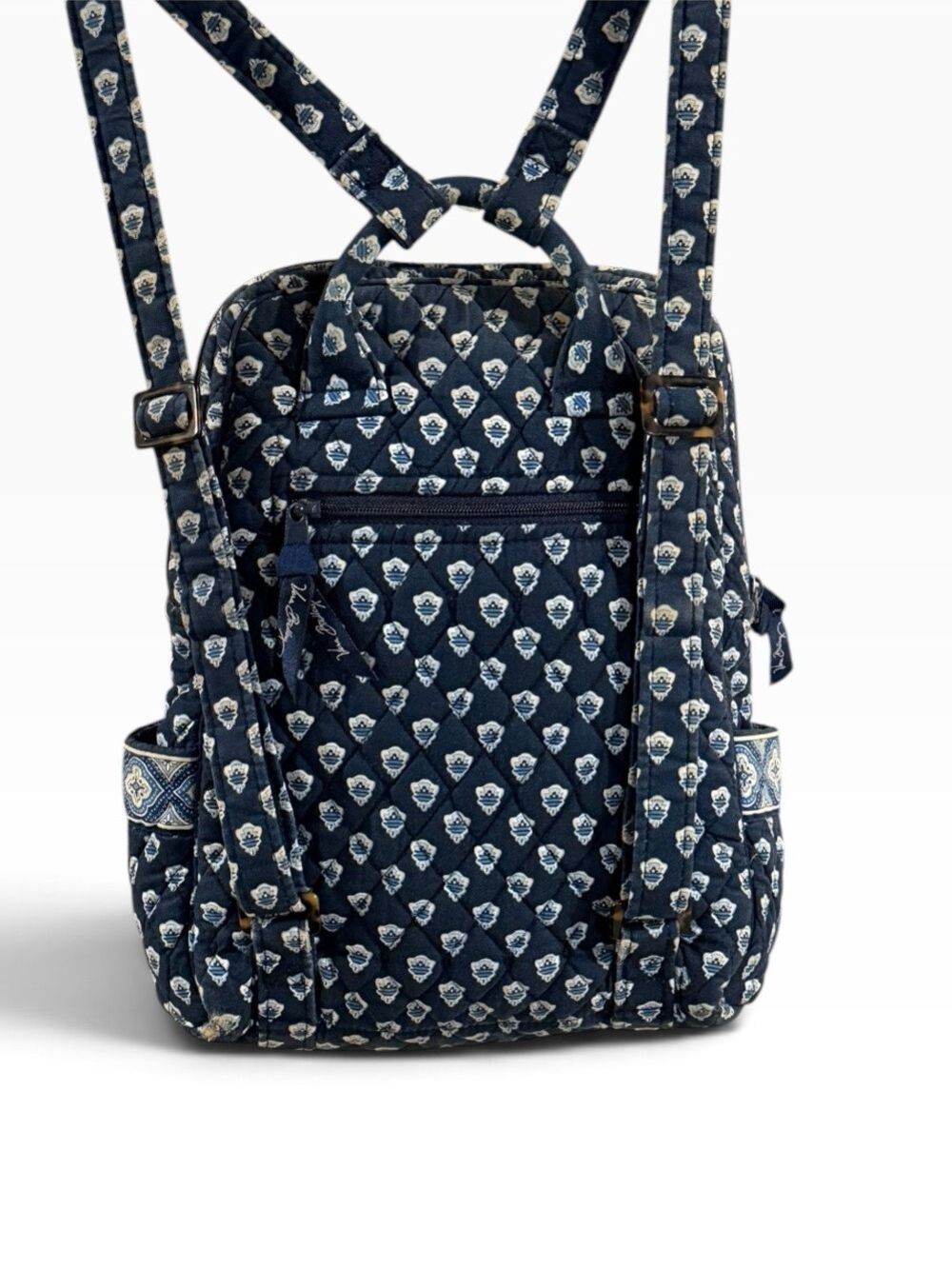 Vera Bradley Mini Backpack Quilted Cotton Navy Blue Medallion - Picture 2 of 12